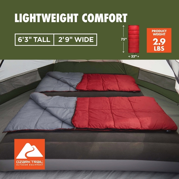 Ozark TrailOzark Trail 50-Degree Warm Weather Rectangular Sleeping Bag, Red - Picture 9 of 11